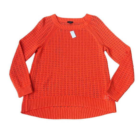 Talbots NWT orange open knit 100% cotton crew neck long sleeve sweater - Picture 1 of 11
